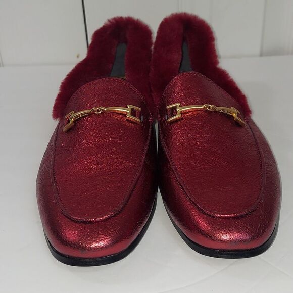 Sam Edelman Loraine Leather Faux Fur Burgundy Loafers - Picture 3 of 14